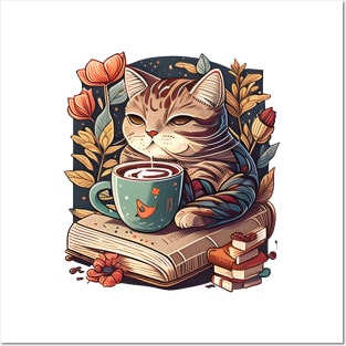 Love Pet My Cat - I Just Want To Drink Coffee And Reading Book Posters and Art